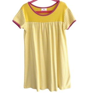 Hanna Andersson Sunny Yellow Stripes Pink Trim SS Cotton Summer Dress Size 10